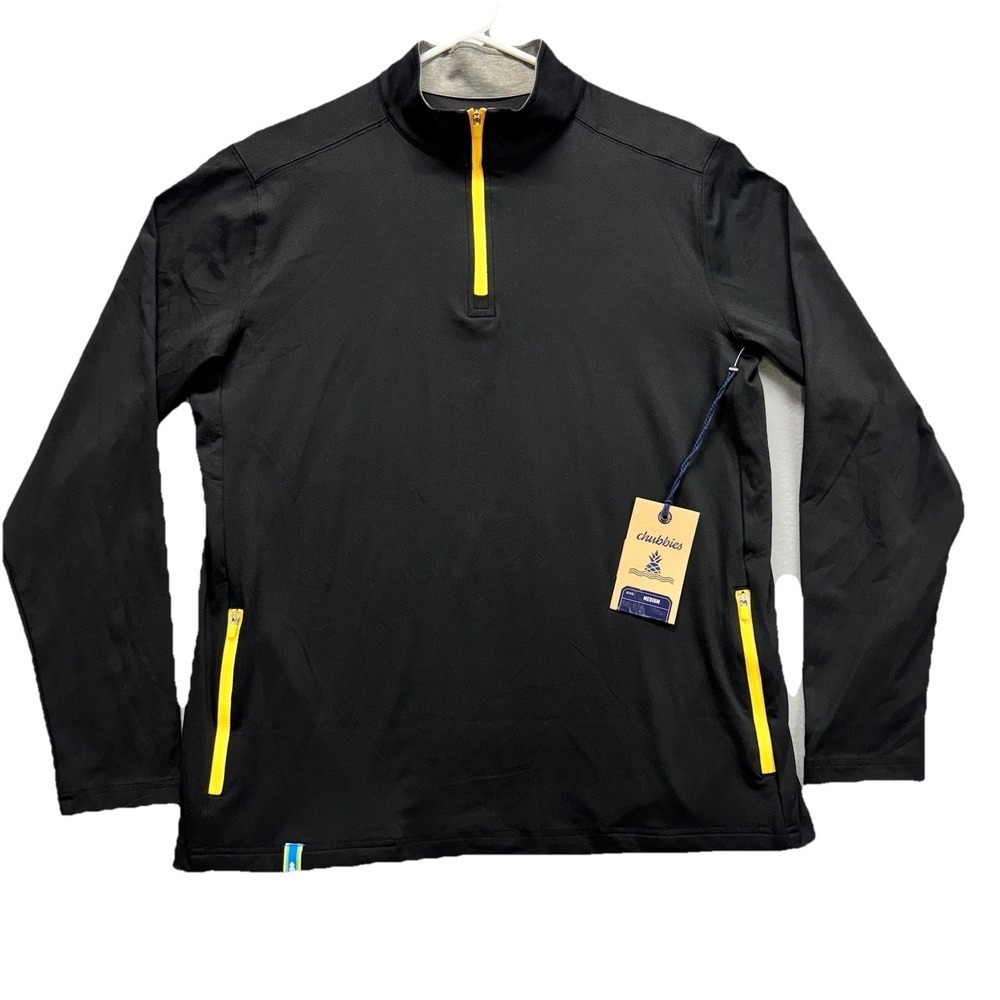 NWT Chubbies The‎ Obsidian Movementum 1/4 Zip Pullover Mens M Black Stretch